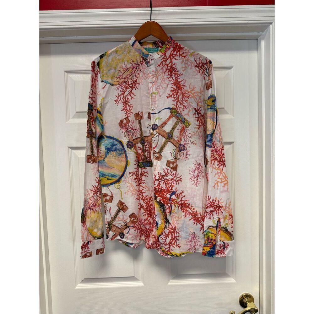 Antica Sartoria by Giacomo Cirque Sea Coral Print Tunic Button Down Shirt sz M N